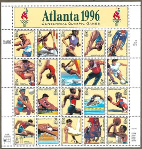 United States #3068 32c Atlanta 1996 Centennial Olympics MNH pane of 20 (1996)