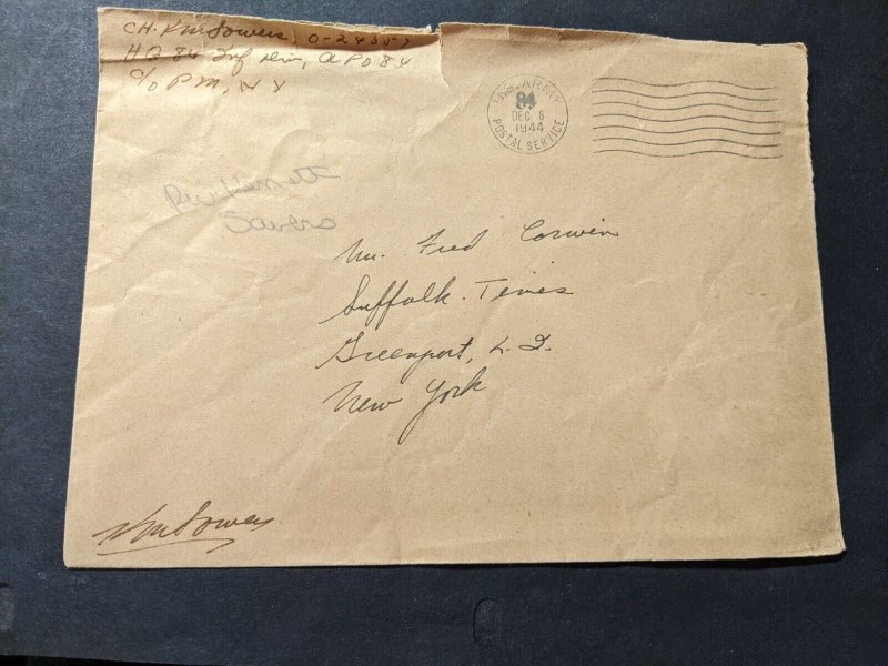 APO 84 EYGLESHOVEN, FRANCE 1944 Censored WWII Army Cover 84th Infantry Division