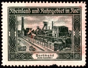Vintage Germany Poster Stamp Rhineland And Ruhr Region In Distress! Dortmund