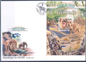 NIGER 2013 FAUNA OF AFRICA HYENA  SOUVENIR SHEET FIRST DAY COVER