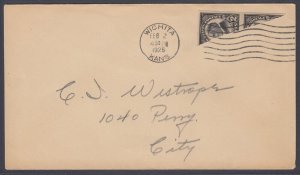 US, Scott 611 Diagonal BISECT pair on 1926 cover from Wichita Kansas