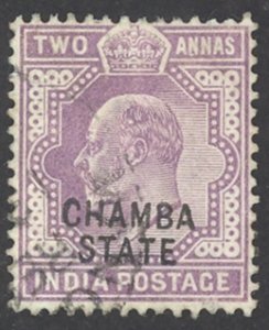 India Chamba Sc# 23 Used 1903-1905 2a overprint King Edward VII