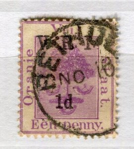 ORANGE FREE STATE; 1900 early classic QV used ' VRI 1d.' surcharged , Postmark.