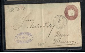 COSTA RICA COVER (P0508B)  1894  10C ARMS SAN  JOSE   TO HOGAN , GERMANY 