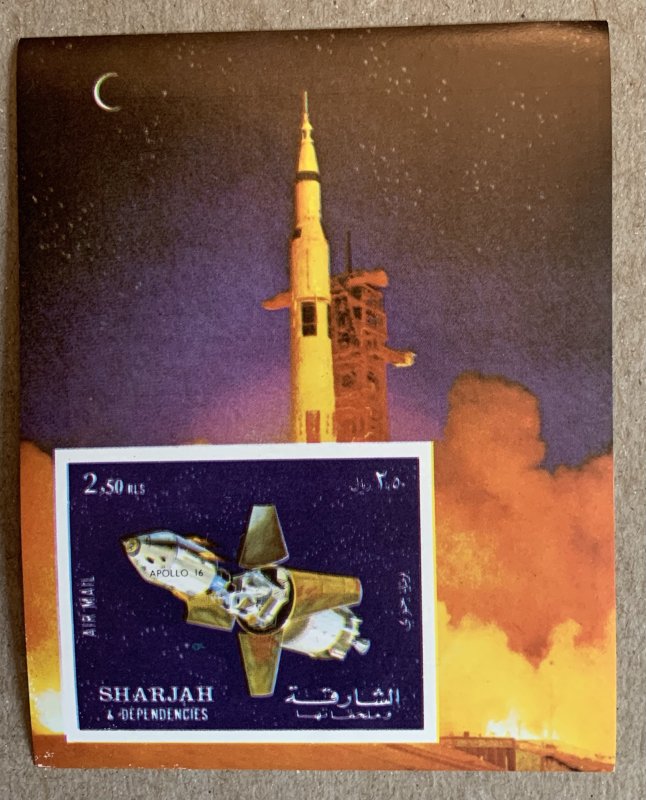 Sharjah 1972 Apollo 16 lunar module MS, MNH. Mi BL 112B CV 8.50 euros.