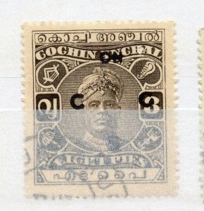 India Cochin 1948-49 Early Issue used Shade of 8p. Optd NW-16223