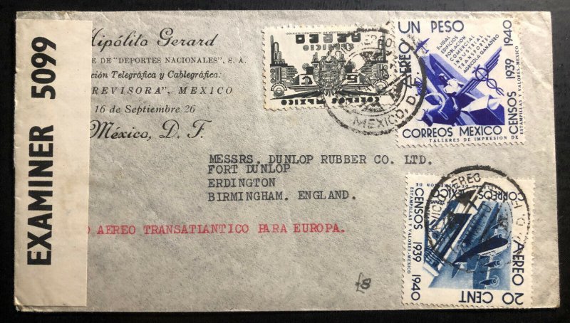 1940 Mexico City Mexico Commercial Censored Cover To Birmingham England 