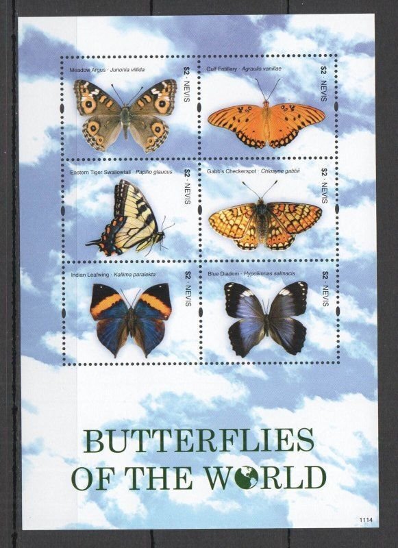 Nevis MNH S/S Butterflies 2011 6 Stamps