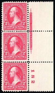 US Stamps # 267 MNH F-VF Strip Of 3 With Plate # And Imprint (Selvedge Hinge)