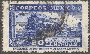 MEXICO Q2, 20¢ PARCEL POST. STEAM ENGINE. USED. F-VF (955)