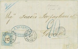 P0690 - URUGUAY - Postal History - Letter from MONTEVIDEO to ITALY, TAXED 1871