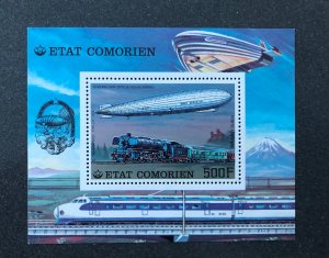 Comoros 1977 miniature sheet Railways trains Zeppelin MNH