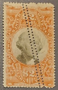 1872 Scott #- R145 $2.00 George Washington Revenue Stamp 3rd Issue Perf Error!!