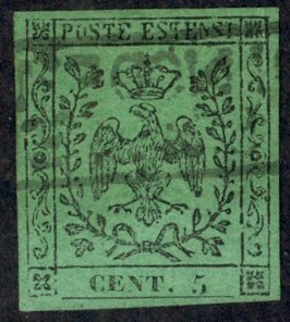 Italy Modena Sc# 1 Used 1852-1857 5c-black, green Postage Due