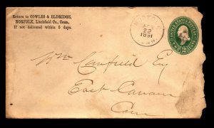 1891 Norfolk CONN Cover & Corner Card - L16143