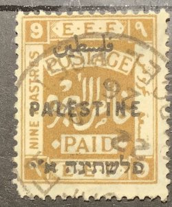 PALESTINE. BRITISH MANDATE 1922. 9 pi ochre. 14x14 Londom II. SG #82b. Used.