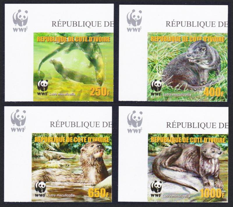 Ivory Coast WWF Speckle-throated Otter 4v Reprint Top Left Corners MI#1353-1356B