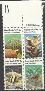 1827-1830 15c Block of 4 MNH VF Centering Coral Reefs