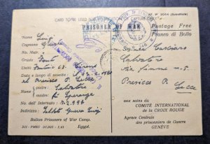 1941 Italy Prisoner of War POW Postcard Cover Egypt to Geneva Switzerland