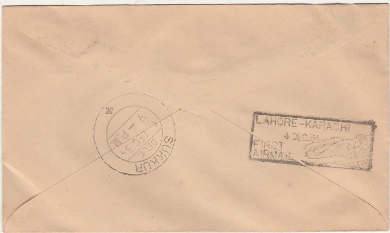 INDIA PAKISTAN 1934 KGV 1ST FLIGHT COVER KARACHI - LAHORE