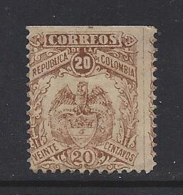 COLOMBIA 1892-99 20c Brown on Buff Paper ARMS Scott 154c MLH