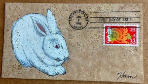 3272 Ham hand painted on cork cachet Lunar New Year Rabbit FDC 1999 #80 of 115  