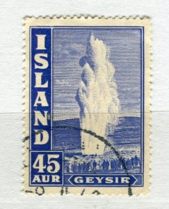 ICELAND; 1938 early Geysir issue fine used 45a. value