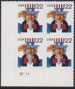 3259 Uncle Sam Plate Block MNH