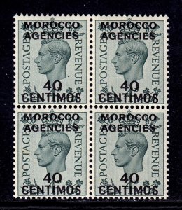 GREAT BRITAIN (MOROCCO) — SCOTT 87 — 1940 40c ON 4d KGVI — MNH BLK/4 — SCV $140