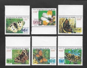 SE)1998 BENIN, BUTTERFLIES, APURORA BUTTERFLY, WILLOW BUTTERFLY, WALL BUTTERFLY