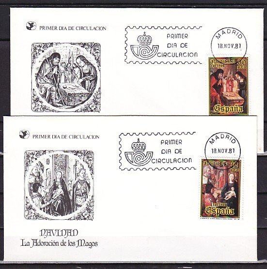 Spain, Scott cat. 2253-2254. Religious Christmas issue.  First day covers. ^