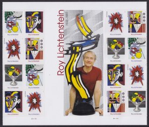 US 5792-5796 5796b Roy Lichtenstein F panel gutter block 16 MNH 2023