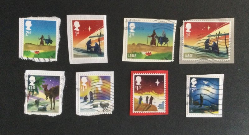 GB 2015 Christmas.  Set 8 used stamps on paper.