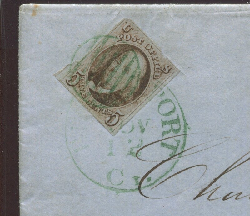 1 Franklin Used on Cover Bridgeport to Hartford CT with GREEN Cancel & PF Cert