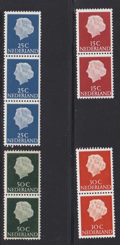 Netherlands # 346, 348, 349 & 354  Queen Wilhelmina, NH Coil Strips,