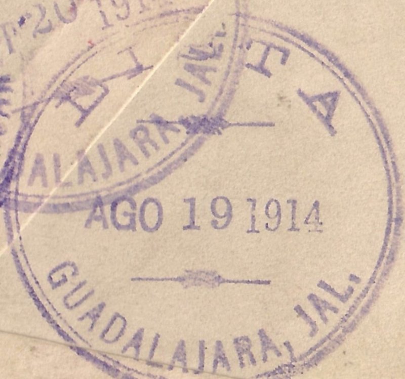 MEXICO TIED OFFICIAL SEAL on 5c Postal Entire 1914 local usage ELEVEN BACKSTAMPS