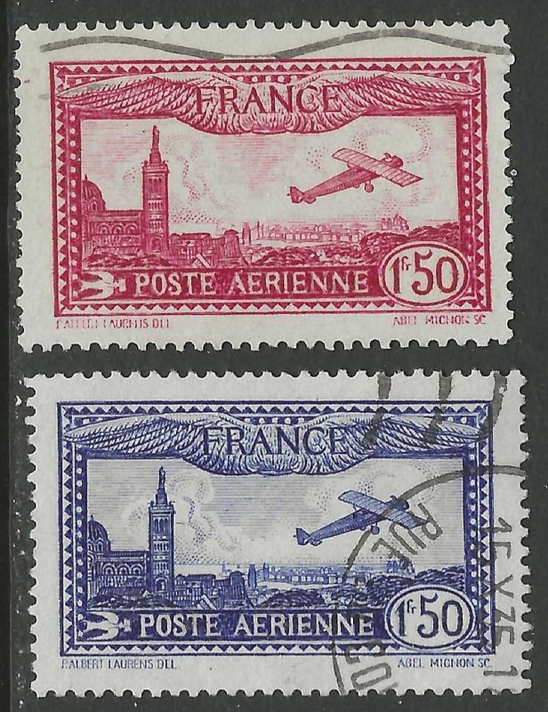 FRANCE 1930-31 Airplane in Flight AIRMAIL Set of 2 Sc C5-C6 VFU