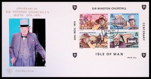 Isle of Man Sc#51a Sir Winston Spencer Churchill Centenary S/S (1974) FDC