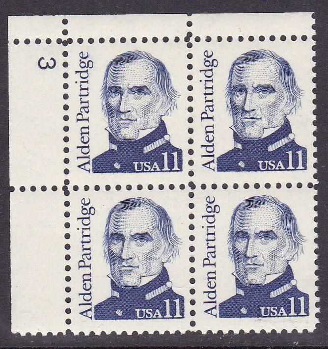 U.S. 1980 Great Americans 11cent Alden Partridge Plate Number Block VF/NH