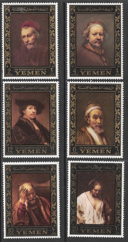 YEMEN ROYALIST 1967 REMBRANDT PAINTINGS ART Set AMPHILEX SG R198-R203 MNH