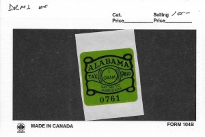 1 Gram Alabama Marijuana Tax Stamp, SRS # DRM1 MNH (58514)