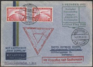 Germany 1933 Chicago Zeppelin Mi347e + Bremen Catapult Dual Flown Cover 106148