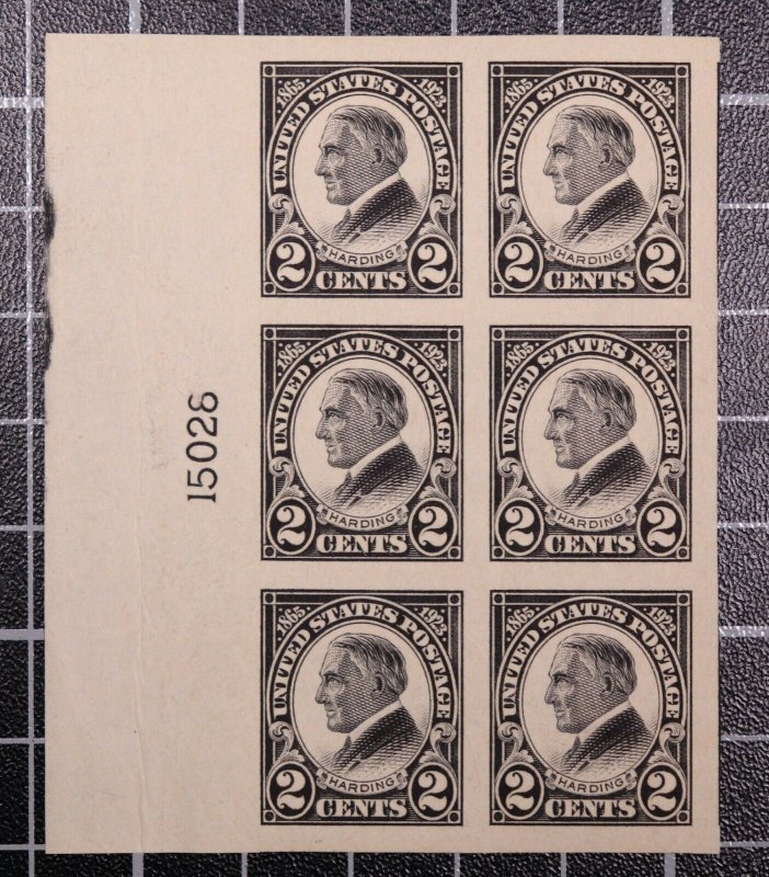 Scott 611 2 Cents Harding OG MH Plate Block Of 6 Plate # 15028 SCV $70.00