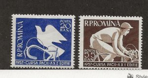 Romania Sc 1153-4 MNH Set of 1957 - Bicyclest, Peace race, Dove