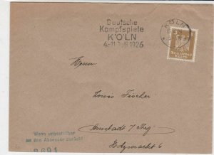Germany 1926 Koln Cancel German Fight Games Koln Slogan Stamp Cover Ref 30230