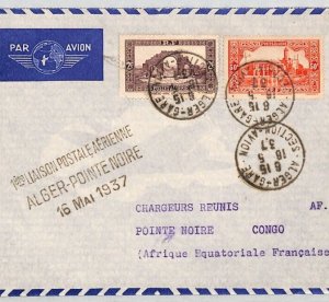 France Cols ALGERIA Air Mail Cover FIRST FLIGHT AEROMARITIME CONGO 1937 YZ76