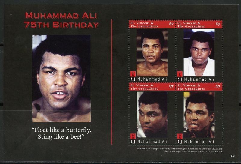 ST. VINCENT GRENADINES 2018 MUHUMMAD ALI 75th BIRTHDAY SHEET  MINT NH 