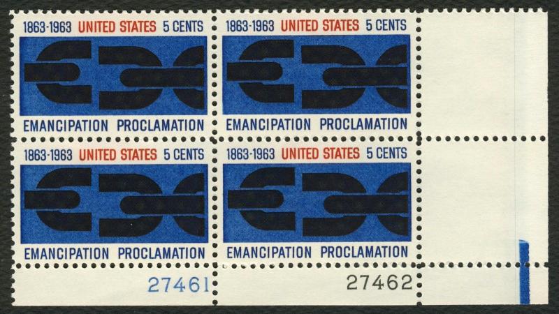 #1233 5c Emancipation Proclamation, Plate Block [27461/62 LR] *ANY 5=FREE SHIP**