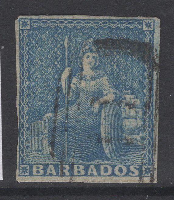 BARBADOS SG9 1855 1d PALE BLUE USED