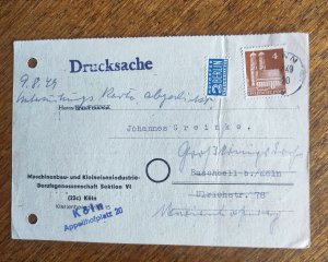 Official invitation poscrad Keln 1949,Germany